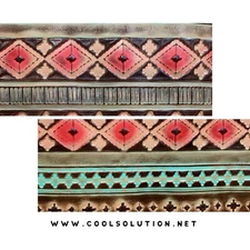Embossed Leather Navajo Turquoise Red Handpainted, Custom Cuts, Leather Sheets