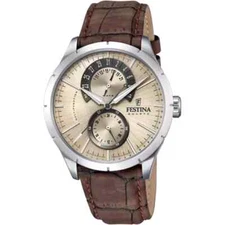 Festina Retro F165739 Mens Brown Leather Straps Multifunction Quartz Wristwatch