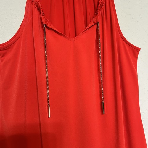 Calvin Klein Top Donna Taglia Large Rosso Canotta Senza Maniche Con Dettaglio Catena Oro - Foto 3 di 12