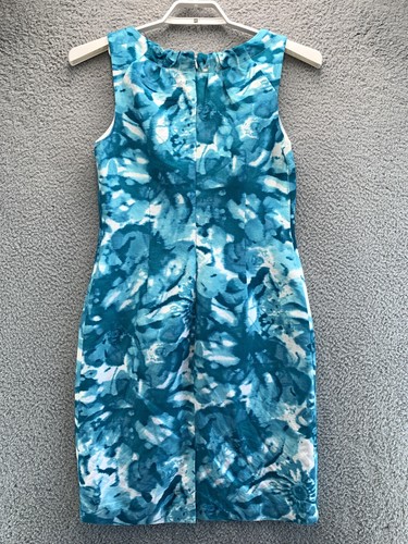 Calvin Klein Dress Womens 8 Blue White Tie Dye Linen Blend Sheath Sleeveless - Picture 5 of 13