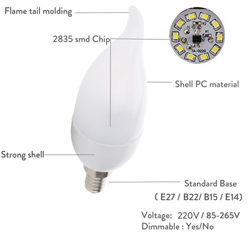 LED Candle Light Bulbs 15 Watt Equivalent E12 E26 E27 B22 E14 3W White Lamps - Picture 4 of 18