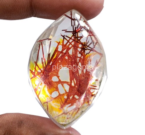 Rare Bi-Color Rutilated Quartz 97 Ct Certified Marquise Cut Loose Gemstone 4NUK - Picture 5 of 7