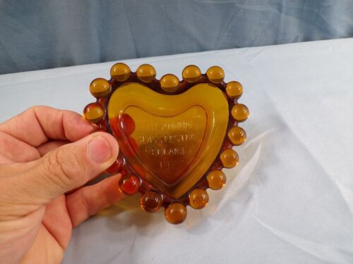 Imperial Bernsteinglas Herz Candlewick Aschenbecher 1977 Bellaire Ohio Glasfestival