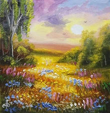 Landscape Original Hand Painted Home Decor Wall Art Gift Summer Ukrainian Artist