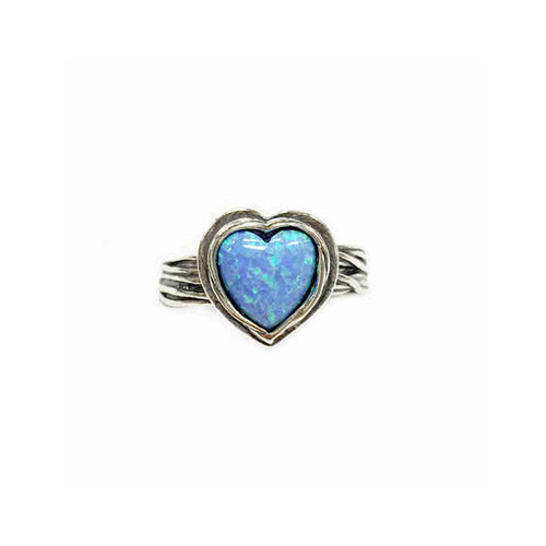 Designer Silver Aviv Handmade Heart Opal Ring - Picture 1 of 1