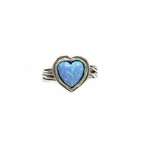 Designer Silver Aviv Handmade Heart Opal Ring - Picture 1 of 1