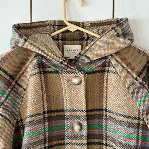 Cappotto Sezane Suzon tortora multicolore a quadri taglia M bottoni davanti foderato con cappuccio NUOVO - Foto 8 di 15
