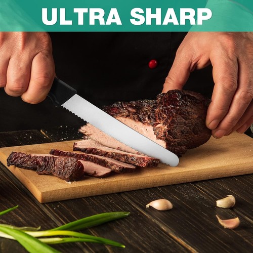 HAUSHOF Black Sharp Serrated Steak Knives 4Pcs, Stainless Steel Steak Knife - Picture 6 of 7