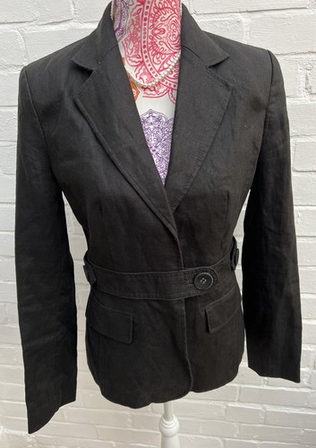 Next Black Pure Linen Blazer Jacket UK 10 Formal Work
