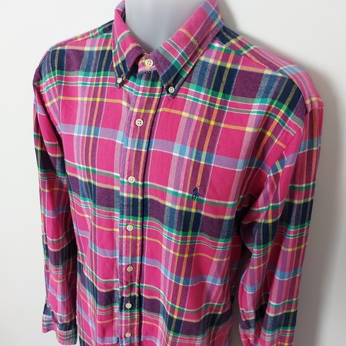 Ralph Lauren Shirt Mens Large Pink Plaid Flannel Longsleeve Classic Fit