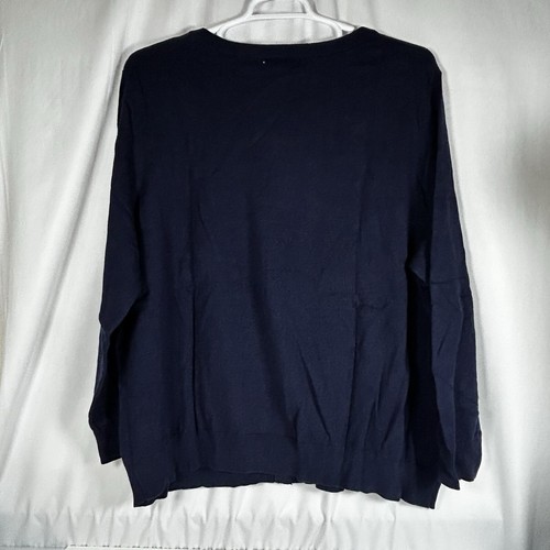 Woman Within 3 x 30/32 Strickjacke mit Knopfleiste Blumenmuster marineblau Pullover Damen plus Knöpfe - Bild 9 von 10