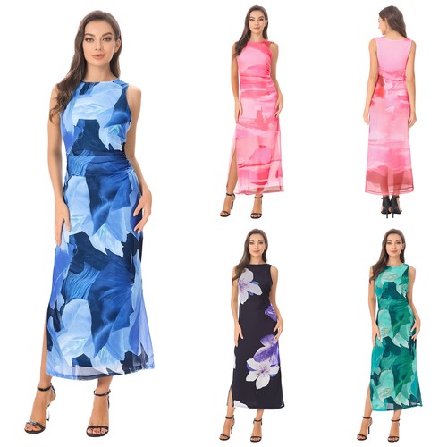 Bodycon-Maxikleid Damen Sommer gebunden gefärbt Blumen Cheongsam Silhouette - Bild 1 von 63