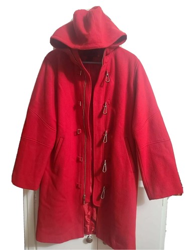 Vintage Damen RALPH LAUREN Wollmantel Kapuze Knebel lang Trench rot Gr. S
