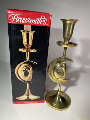 Portacandele vintage ottone mezzaluna luna celeste metallo statuina brassmates - Foto 3 di 24