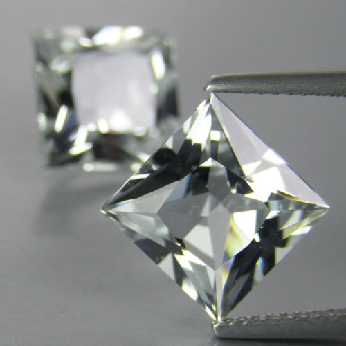 11.70Cts Natural White Topaz 10mm Princess Cut Matching Pair Gemstones Ref-VDO - Picture 3 of 4