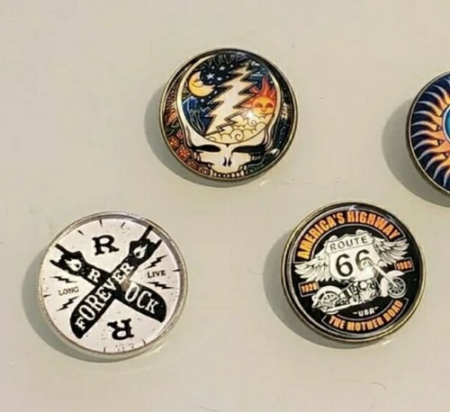 Rock and Roll Music 5 Piece Pin Set Clear Resin Dome and Copper Pin Set - Picture 3 of 4