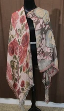Cejon NWOT Reversible Shawl  Pink Green Cream Burgundy Taupe Subtle Flowers