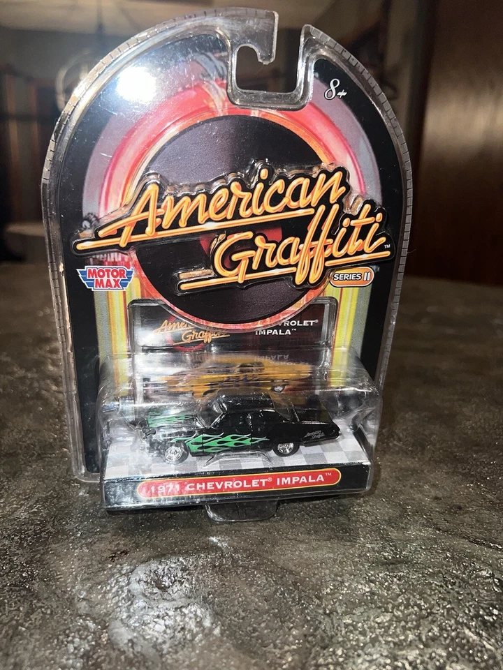 Motor Max 1:64 1971 Chevrolet Impala en NEGRO "American Grafitti" serie Diecast Foto 3 de 4