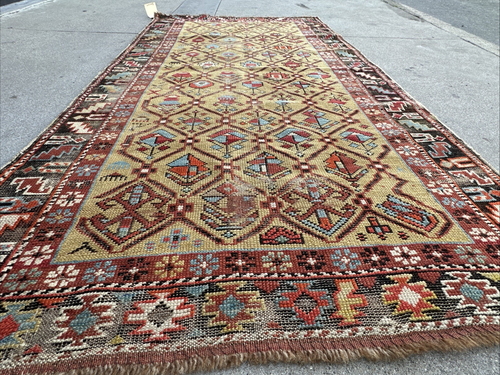 Auth: 19th C Antique Caucasian Rug Rare Yellow Field Mystical Art Cutie 3x5 NR - Picture 8 of 19