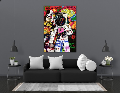 Leinwandbild Acryl Poster Pop Art Astronaut Graffiti Mond Bunt Banksy - Bild 6 von 14