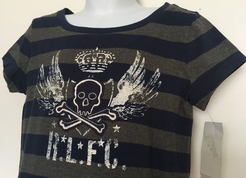 Polo Ralph Lauren Girls Shirt~Navy/Gray Stripe SS Skull & Cross Bones~S(7)~NWT - Picture 3 of 6