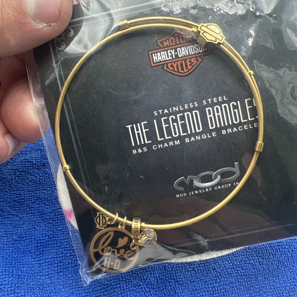 PULSERA BRAZALETE HARLEY DAVIDSON TONO DORADO AMOR ENCANTO 7.5" HSB0032 Foto 2 de 4