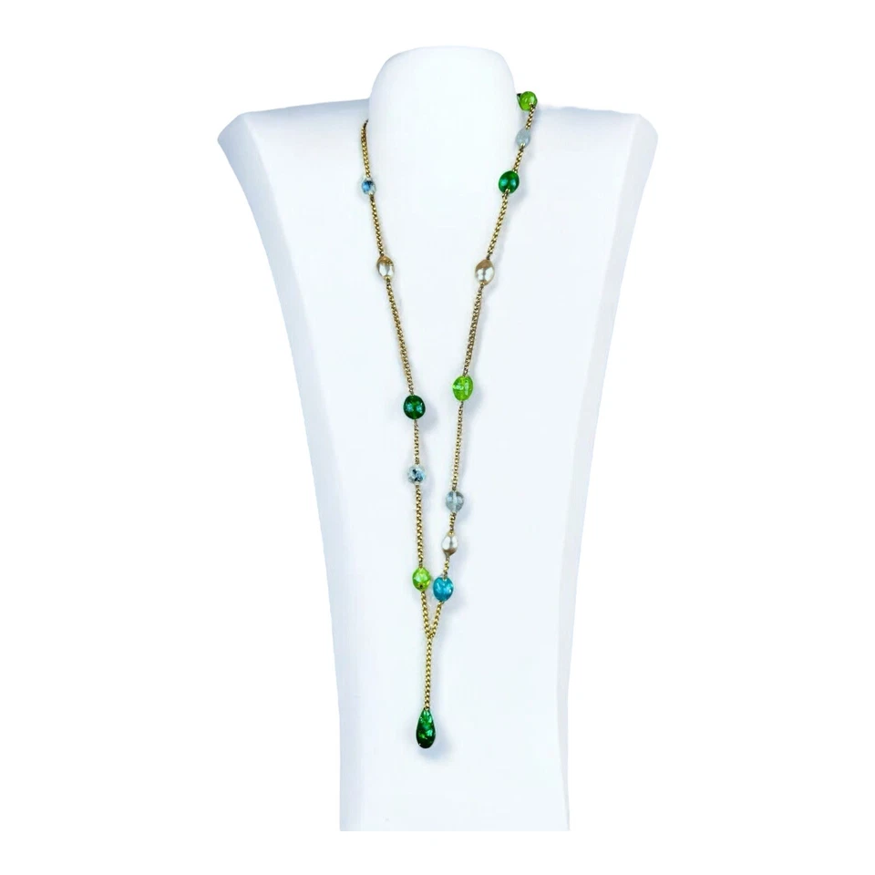 Chanel Collar Largo Tono Dorado con Cuentas de Vidrio Multicolor y Perlas Barrocas Foto 2 de 4