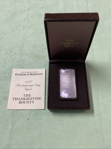 Hamilton Mint 1976 Thanksgiving Day Barren 0,999 1 oz Feinsilber mit Etui & COA