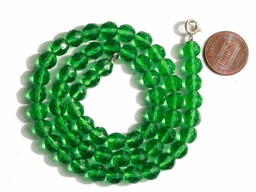 17" Vintage Czech necklace faceted transparent green glass beads - Picture 2 of 2