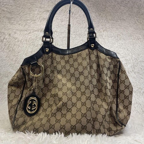 Gucci Sukey Tote Bag GG Canvas Leather shoulder Bag Beige USED Auth #S1758 - Picture 2 of 16