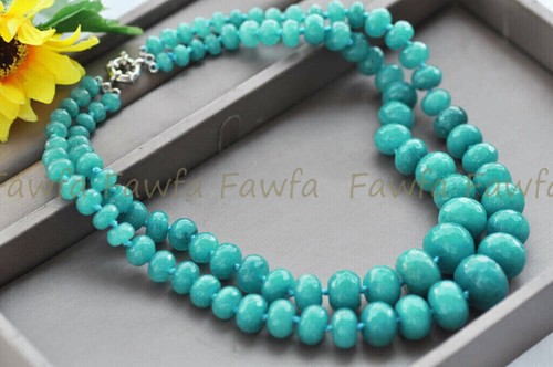 Collar de cuentas de piedras preciosas rondelle aguamarina azul facetado de 2 filas de 10-20 mm 17-18"" - Imagen 6 de 6