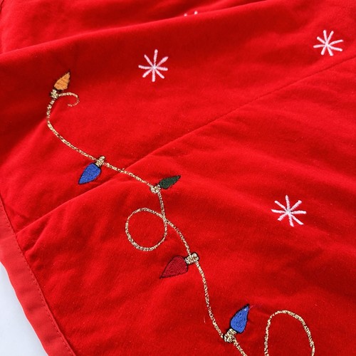 Vintage Red Velvet Tree Skirt Plush 42" Textured Metallic Teddy Bear Christmas e - Picture 8 of 13