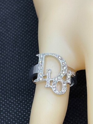 Christian Dior Ring US5 Silver Stone Logo Top 1.6 x 1.6cm