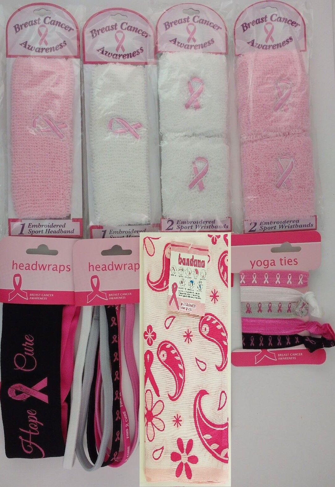 Breast Cancer Awareness HEADBANDS, WRISTBANDS, HEADWRAPS, BANDANAS & YOGA TIES