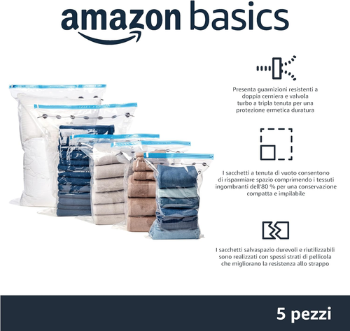 Sacchetti Sottovuoto Con Pompa a Mano, Cerniera, Misura Grande, Confezione Da 5, - Foto 2 di 12
