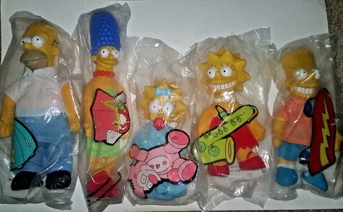 The Simpsons Vintage 1990 Burger King Plüsch Puppen Komplettsatz 5 Versiegelt - Bild 1 von 8
