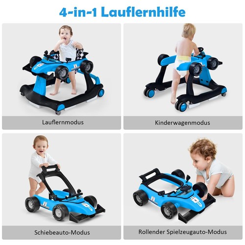 4 en 1 forme de voiture aide à l'apprentissage de la marche pliable bébé aide à l'apprentissage de la marche poussette d'apprentissage de la marche avec musique - Photo 11/66