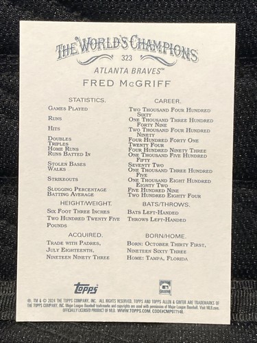 2024 Topps Allen & Ginter Baseball Fred McGriff Foil Filigree Parallel #323 - Picture 2 of 2