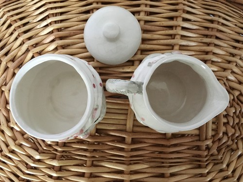 Vintage Creamer And Sugar Set Ceramic Cat Polka Dot Bonnet Kitchen Decor - Picture 4 of 7