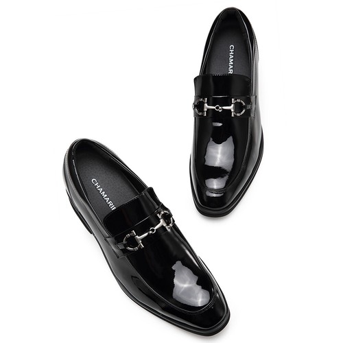 us11 CHAMARIPA 3.5"/9cm Elevator Shoes Men slip on Black patent leather loafer - Bild 5 von 5