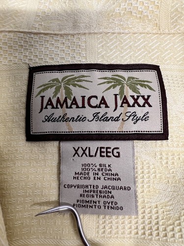 JAMAICA JAXX Mens Yellow Hawaiian Camp Shirt 100% Silk Jacquard Textured XXL 2XL - Picture 4 of 6