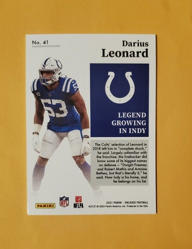 2021 Panini Encased Sapphire 1/25 Darius Leonard #41 SSP First Print 1/1 - Picture 4 of 4