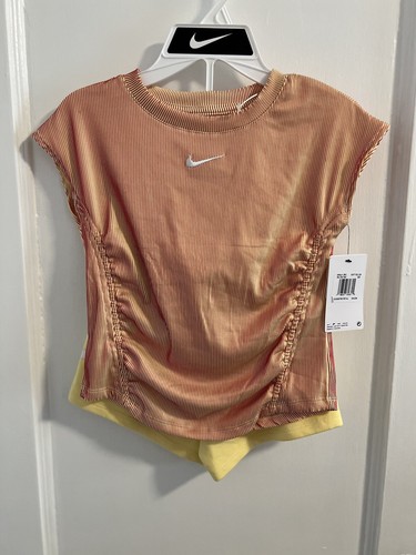 Nike Girls Tee Shirt & Sweat Shorts Athletic Set Soft Yellow Size 6 NWT 2-Piece