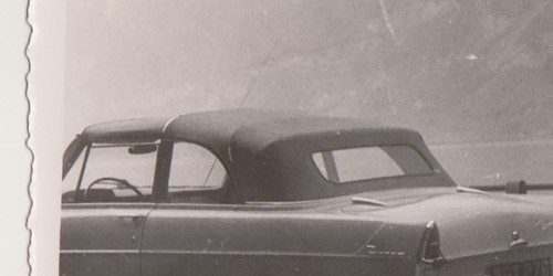 1950s Woman Posing by Opel on Misty Mountain Road Vintage Roadside Mood Photo - Picture 4 of 7