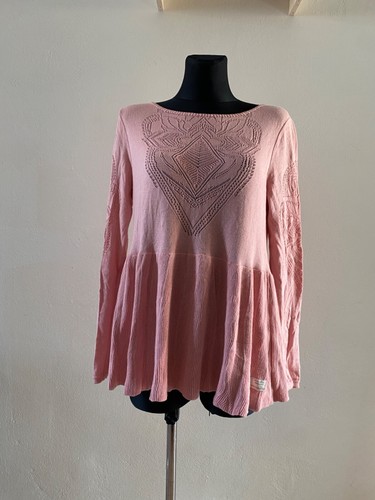 Odd Molly women’s pink crochet peplum knit pullover size L
