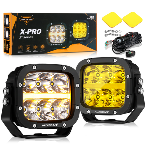 AUXBEAM 5" INCH LED Driving Fog Pods Work Light Bar w/ Amber DRL & Black Cover - Picture 9 of 12