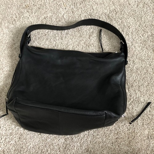 Country Road Black Leather zipper side Shoulder bag Purse minimalist Classic - Picture 2 of 7