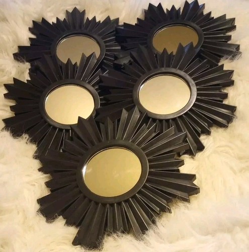 5 Mirrors Small Starburst Sunburst Black Plastic Glass Home Office Gym 9.75x9.75 - Picture 10 of 15