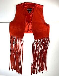 Vintage-Leather-Red-Fringe-Vest-SMALL-RED-Womens-Passport-Woodstock-Hippie-Biker