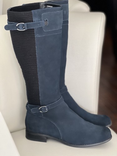 Aetrex Womens Tall Riding Boots Leather Textile Stretch Side Zip Blue Sz 8 - Picture 3 of 11